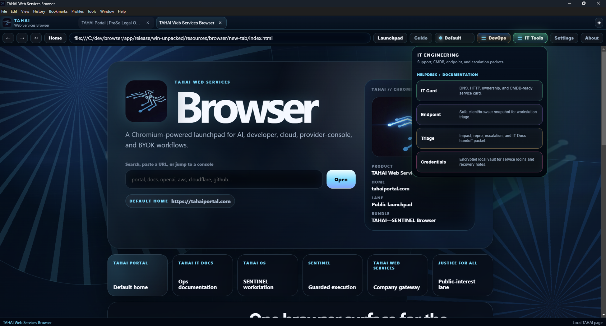 TAHAI Browser launchpad hero and product card